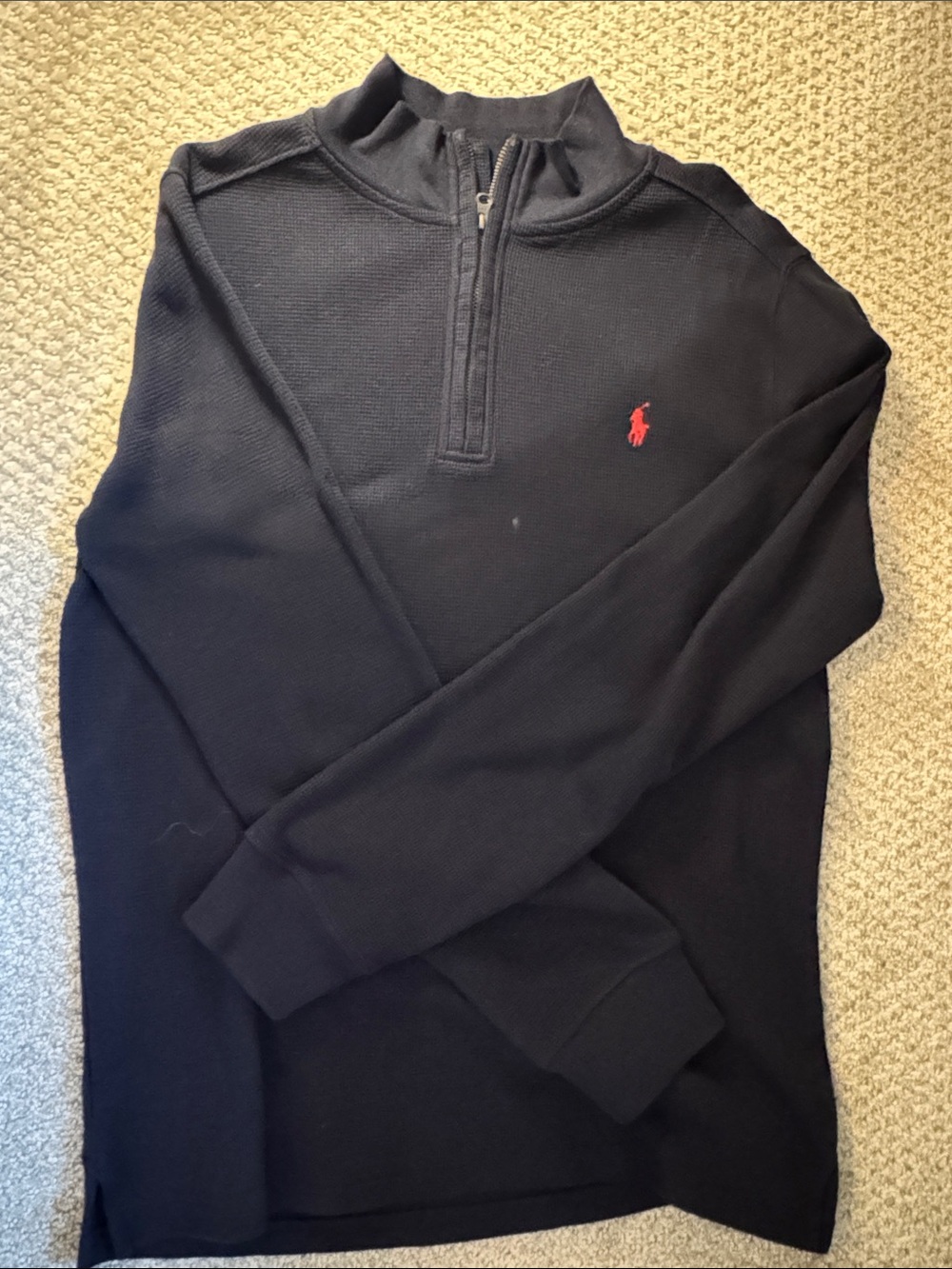 Ralph Lauren Boy’s Navy Half-Zip waffle shirt with Red Pony